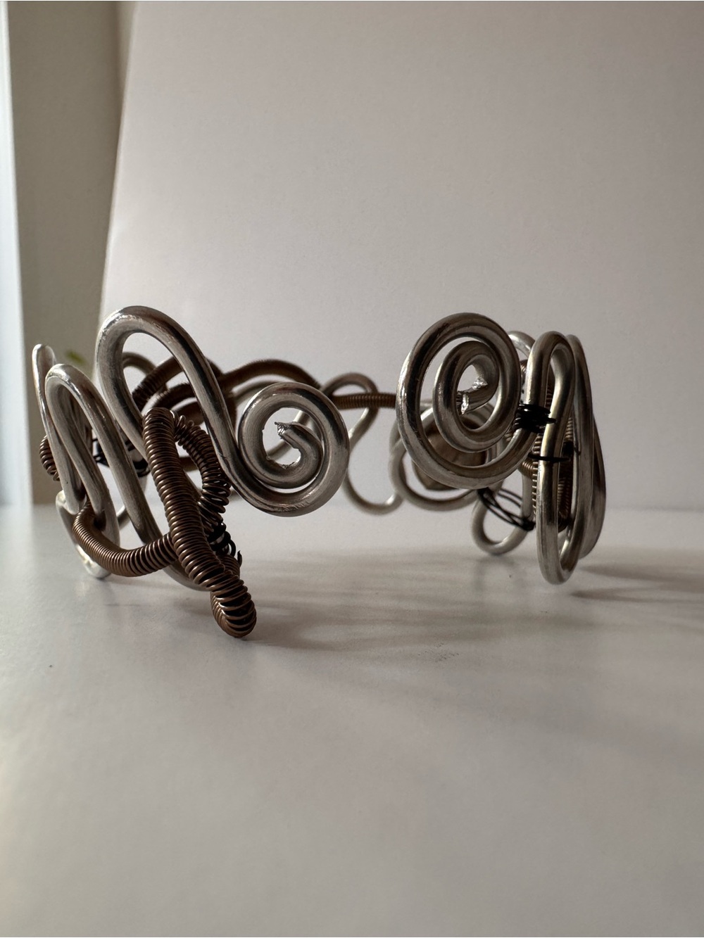 Sculptural Wire swirls Cuff Bracelet Mixed Metal Statement Arty french boutique